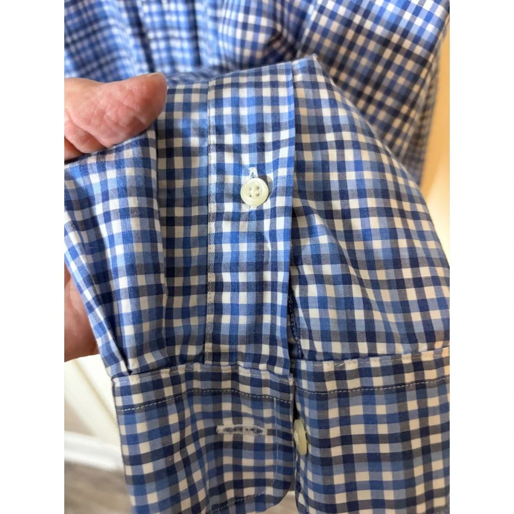 Polo Ralph Lauren Mens Blue Gingham Check Cotton Stretch Button Down Shirt L